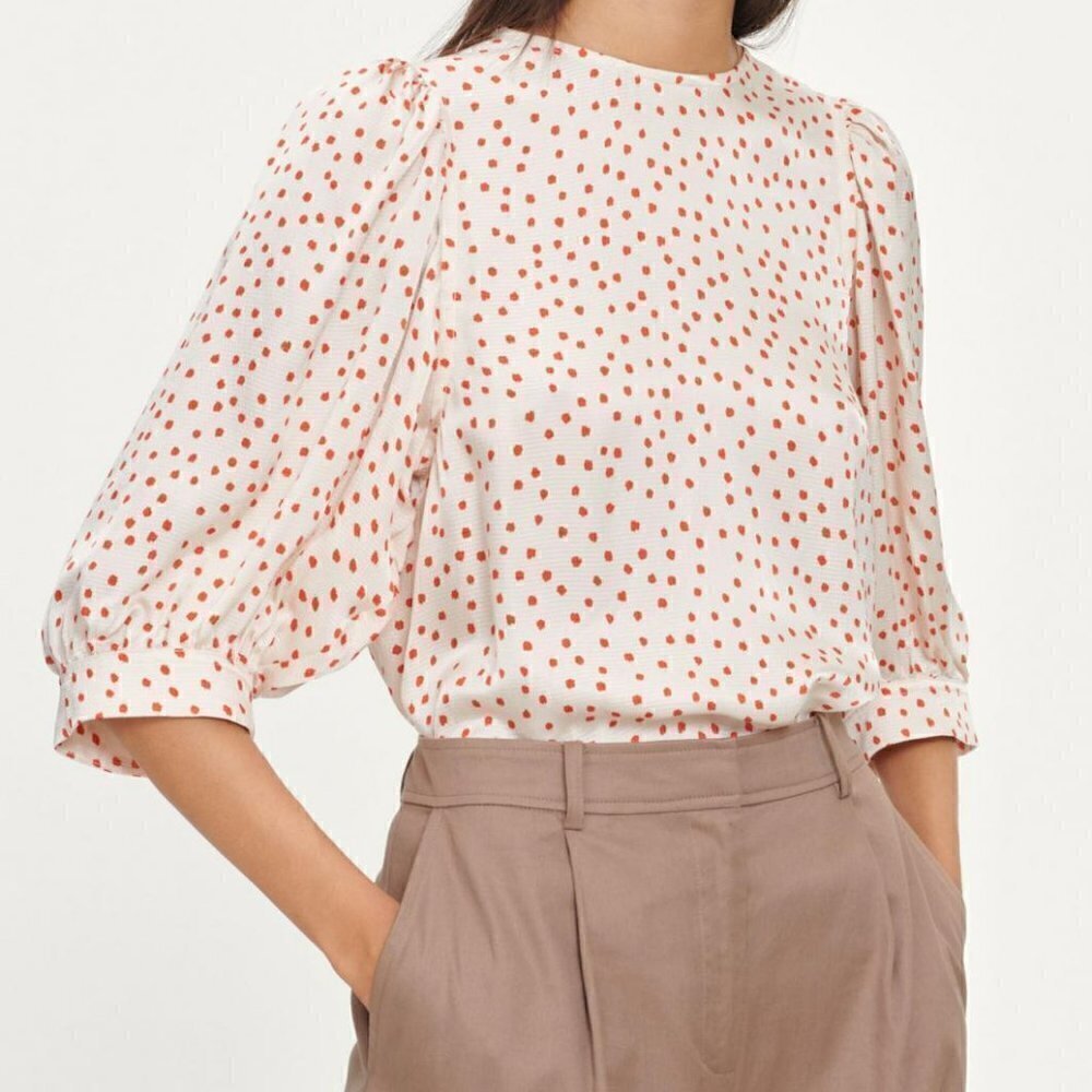 Samsoe Samsoe | Celestina Blouse Aop Pearl Drops Puff Sleeve Popover Top Size XS - Picture 11 of 11